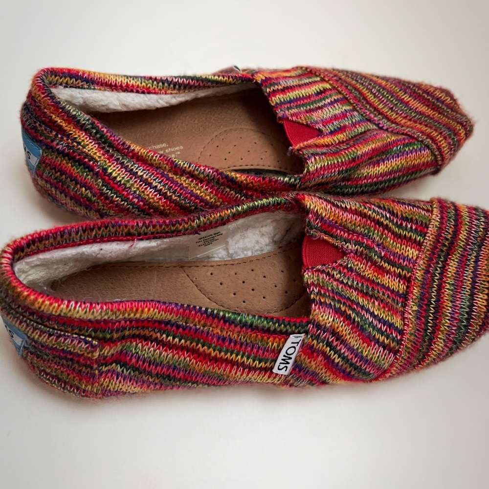 multicolored tom’s shoes